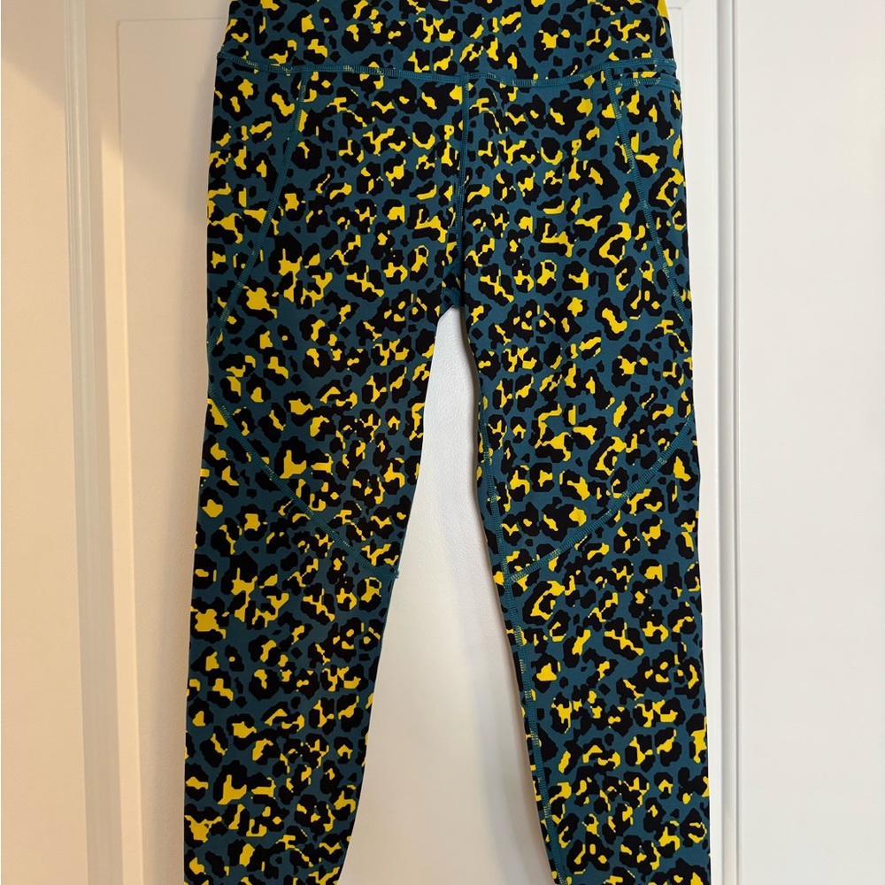 Sweaty Betty “Power 7/8 Length” Blue and Yellow Leopard Leggings